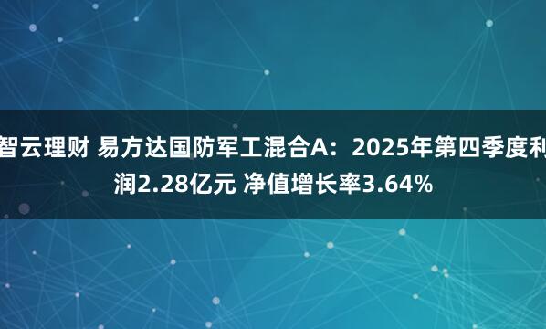 智云理财 易方达国防军工混合A：2025年第四季度利润2.28亿元 净值增长率3.64%